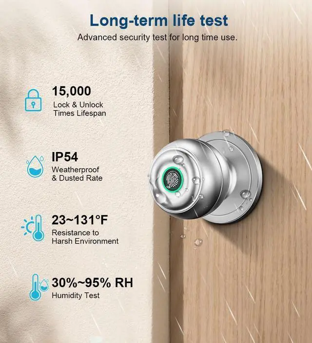 Alt view image 10 of 14 - Fingerprint Door Lock, Smart Fingerprint Door Knob with Lock, Biometric Door Locks with App Control & Key, Keyless Thumbprint Entry Door Locks for Bedroom, Front Door, Home, Apartment-Silver