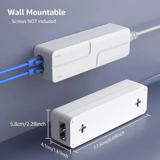 Alt view image 11 of 12 - 2.5G PoE Injector 60W, PoE+ Injector Converts Non-PoE to PoE+, 55V IEEE 802.3at/af, 10/100/1000/2500Mbps Ethernet PoE Adapter Plug & Play, Power Over Ethernet Up to 325 Feet