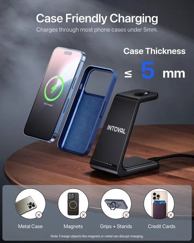 Alt view image 14 of 14 - 3 in 1 Wireless Charging Station for iPhone and Apple Watch,Fast Wireless Charger Stand,Compact Desk Charging Dock for iPhone17 16 15 14 13/Pro/Max, iWatch11 10 9 Ultra/SE 3/3,AirPods
