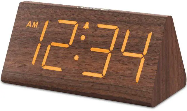 Alt view image 8 of 14 - Wooden Digital Alarm Clocks for Bedrooms - Electric Desk Clock with Large Numbers, USB Port, Loud Alarm for Heavy Sleepers, Adjustable Volume, Dimmer, Snooze, DST, Wood Décor, Adapter Powered