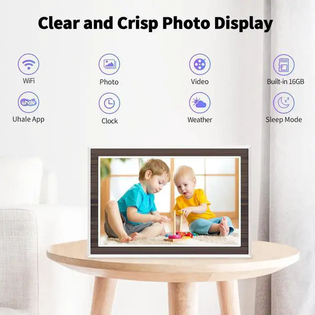 Alt view image 9 of 12 - Digital Picture Frame 10.1 Inch, WiFi Digital Photo Frame with 16GB Storage, IPS HD Touchscreen, Instant Photo & Video Upload via Uhale APP, Wall-Mounted, for Mom, Housewarming Wood