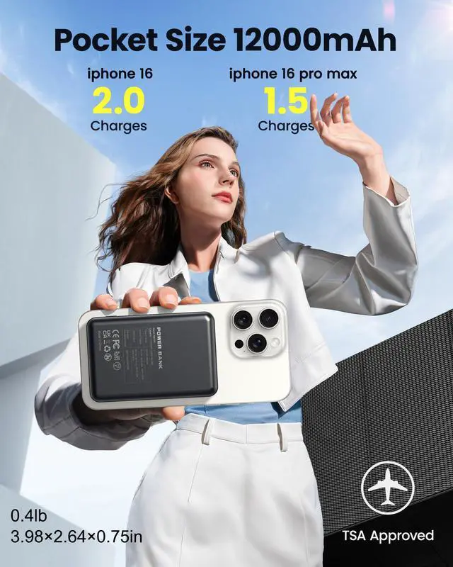 Alt view image 10 of 14 - for Magsafe Battery Pack, 12000mAh Magnetic Portable Charger Power Bank PD 22.5W Fast Charging, USB C in & Out Wireless Battery Pack Phone Charger for iPhone 16/15/14/13/12 All Series