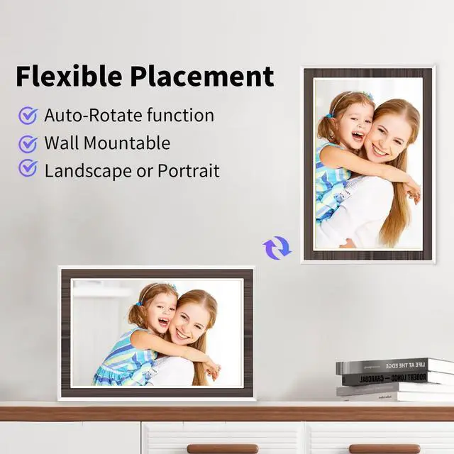 Alt view image 11 of 12 - Digital Picture Frame 10.1 Inch, WiFi Digital Photo Frame with 16GB Storage, IPS HD Touchscreen, Instant Photo & Video Upload via Uhale APP, Wall-Mounted, for Mom, Housewarming Wood