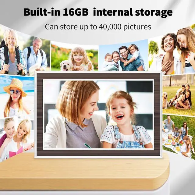 Alt view image 10 of 12 - Digital Picture Frame 10.1 Inch, WiFi Digital Photo Frame with 16GB Storage, IPS HD Touchscreen, Instant Photo & Video Upload via Uhale APP, Wall-Mounted, for Mom, Housewarming Wood
