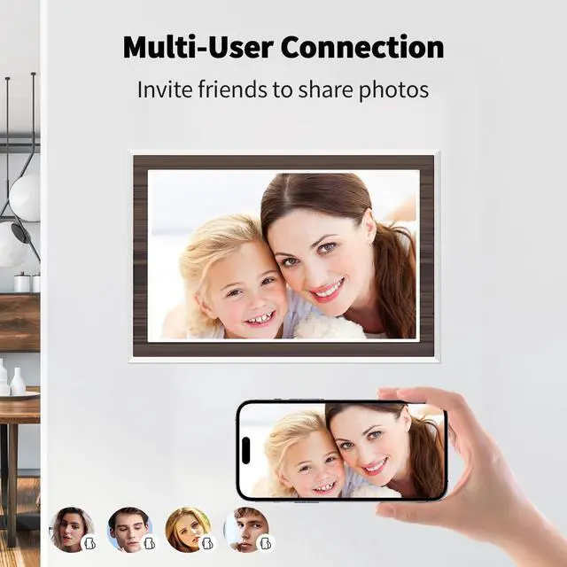 Alt view image 12 of 12 - Digital Picture Frame 10.1 Inch, WiFi Digital Photo Frame with 16GB Storage, IPS HD Touchscreen, Instant Photo & Video Upload via Uhale APP, Wall-Mounted, for Mom, Housewarming Wood