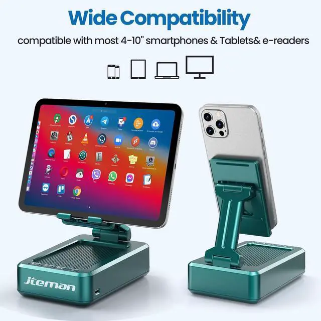 Alt view image 11 of 14 - Cell Phone Stand with Wireless Bluetooth Speakers,Angle Adjustable Strong Pedestal Phone Stand for Desk,HD Sound and Bass Bluetooth Speaker Compatible with All Mobile Phones(Green)