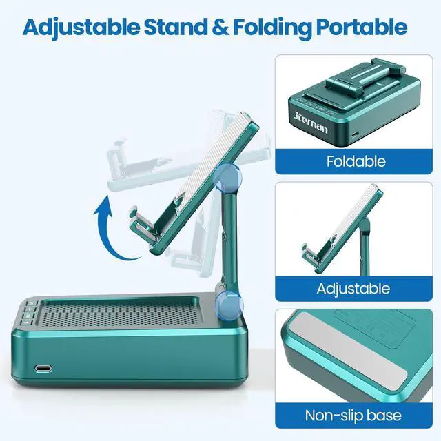 Alt view image 13 of 14 - Cell Phone Stand with Wireless Bluetooth Speakers,Angle Adjustable Strong Pedestal Phone Stand for Desk,HD Sound and Bass Bluetooth Speaker Compatible with All Mobile Phones(Green)