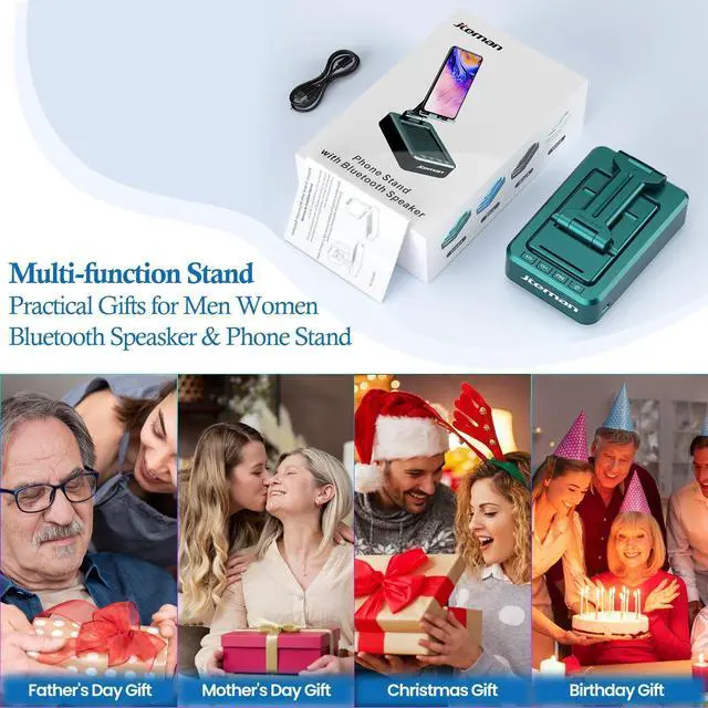 Alt view image 14 of 14 - Cell Phone Stand with Wireless Bluetooth Speakers,Angle Adjustable Strong Pedestal Phone Stand for Desk,HD Sound and Bass Bluetooth Speaker Compatible with All Mobile Phones(Green)