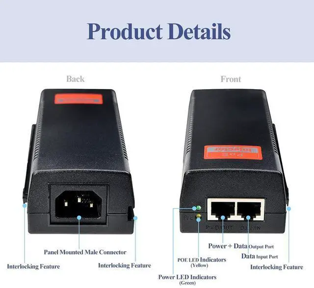Alt view image 11 of 14 - Gigabit 90W PoE++ Injector 54-56V Adapter, 10/100/1000Base-T IEEE 802.3bt PoE Standard Active POE+, Plug and Play for Wireless Access Points/PTZ/Videophones
