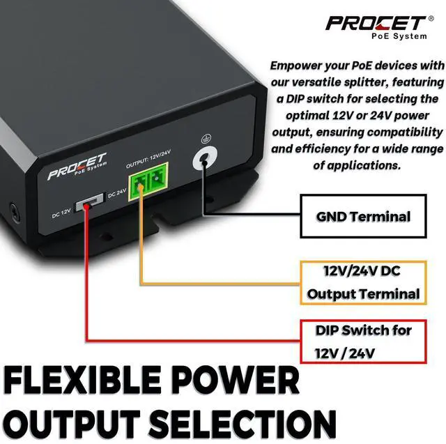 Alt view image 9 of 14 - Gigabit PoE Splitter 12V/24V DC 25W, IEEE802.3af/at Compliant Power Adapter, IP40, Work Temp -40F to 149F, 6KV Surge Protection, for Non-PoE Terminals, PT-PD208GT