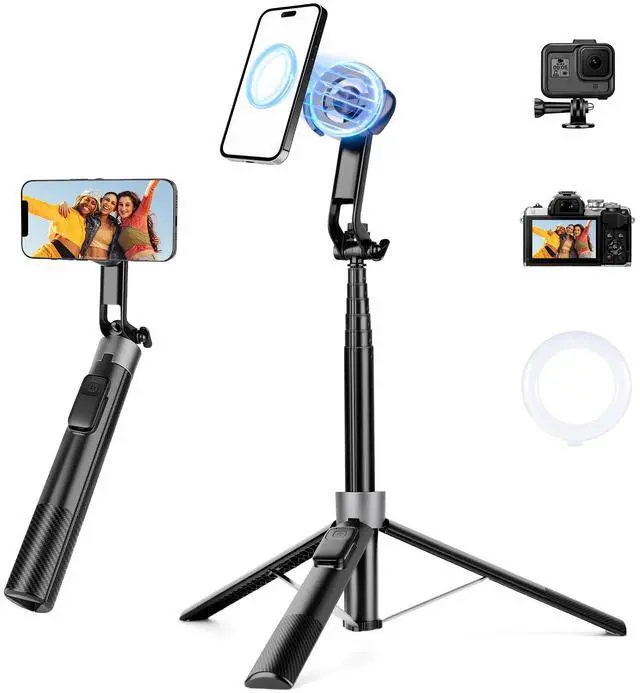 Alt view image 8 of 14 - 70" Magnetic Phone Tripod, Selfie Stick Tripod for iPhone Magsafe with Rechargeable Remote & 2 in 1 Magnetic Holder, Portable Cellphone Stand for Recording Travel, Compatible with iPhone and Android