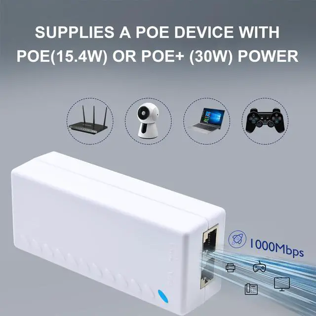 Alt view image 11 of 14 - Gigabit PoE+ Injector Converts Non-PoE to PoE+ (802.3af/at), 30W Power, Plug & Play, Up to 328ft (100m) Range, White Ideal for IP Cameras, VoIP Phones & More