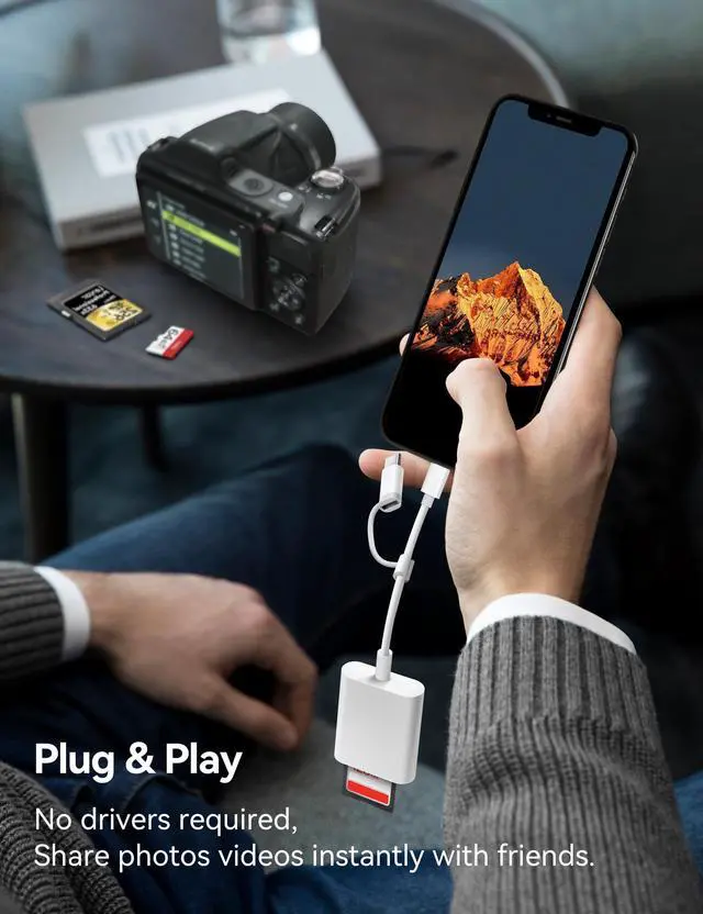 Alt view image 12 of 14 - SD Card Reader for iPhone, SD Card Adapter with Lightening & USBC Dual-Connector for iPhone 5-14, USB-C iPhone 15, iPad, Mac or MacBook, Supports SD MicroSD Trail Camera Viewer, Plug and Play