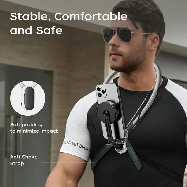 Alt view image 8 of 12 - Magnetic Neck Mount for Phones, POV Phone Holder Hand Free Chest Stand Video Recording Vlog for iPhone 16 15 14 13 Android Phones