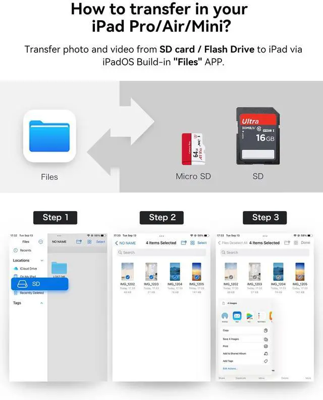Alt view image 14 of 14 - SD Card Reader for iPhone, SD Card Adapter with Lightening & USBC Dual-Connector for iPhone 5-14, USB-C iPhone 15, iPad, Mac or MacBook, Supports SD MicroSD Trail Camera Viewer, Plug and Play