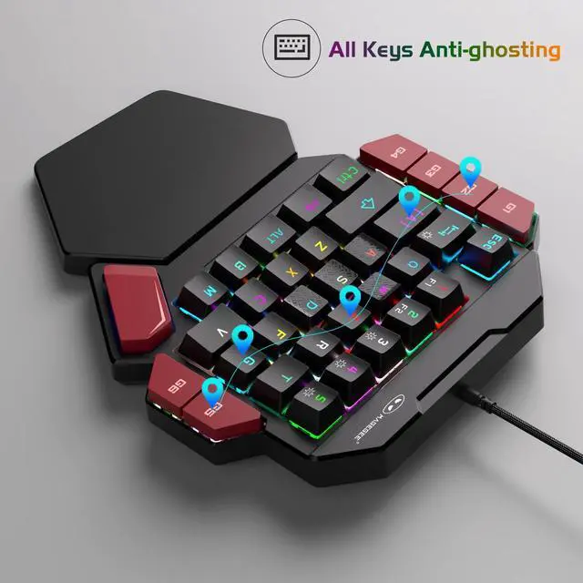 Alt view image 9 of 13 - One Handed Professional Gaming Keyboard, RGB Backlit 35 Keys Mini Wired Mechanical Keyboard with Blue Switch for PC Gamer, Support 6 Macro Keys - Black/Red