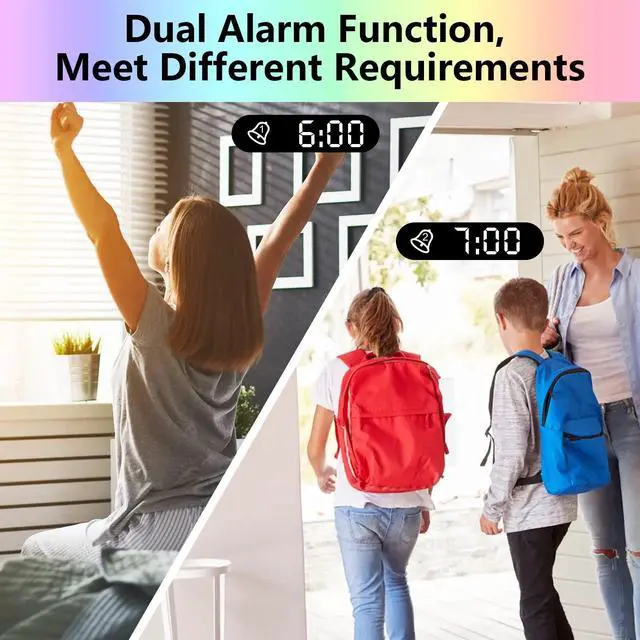 Alt view image 13 of 14 - Projection Alarm Clock for Bedroom Ceiling, 180° Rotatable Projector 7.4 Mirror RGB Digital LED Display 12/24H, 5 Level Brightness Dimmer, Dual Alarm Clock (White)