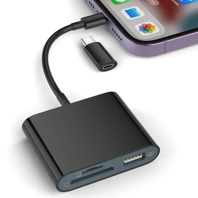 Alt view image 8 of 14 - SD Card Reader for iPhone, Memory Card Reader with USB-C to Light-ning Adapter Plug and Play Trail Game Camera Micro SD Card Viewer Support SD/TF Card and USB for iPad No App Required (Black)