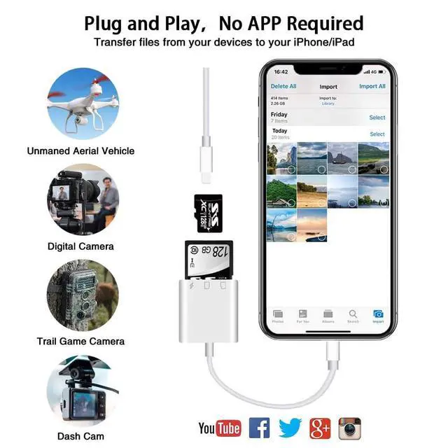 Alt view image 9 of 14 - SD Card Reader for iPhone iPad,Micro SD Card Reader Memory Card Reader Plug and Play Trail Camera SD Card Adapter,Simultaneous Charging and Reading