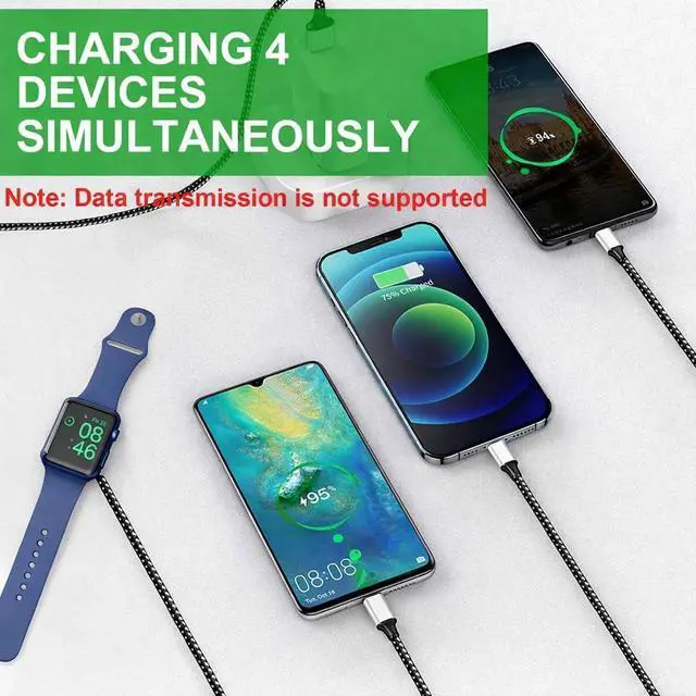 Alt view image 9 of 14 - Multi Charging Cable for Apple Watch Charger (6FT) 4 in 1 Braided Cord for Multiple Devices, USB C/Micro/Multi Charger Compatible with iWatch Series 111, iPhone 17/16/15/14, iPad