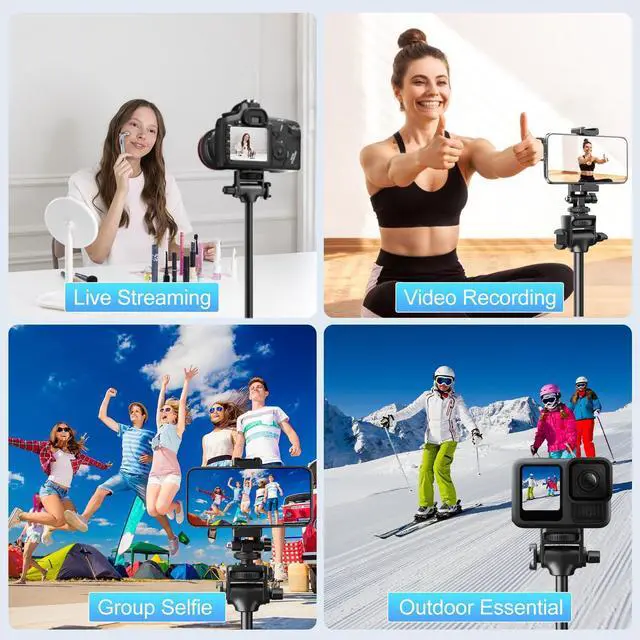 Alt view image 13 of 14 - 62" Professional Cell Phone Tripod, Ultra Stable 4 Leg Design, Bluetooth Remote, 100% All Aluminum Stick & Legs, Portable All in One, 360° Phone Mount with 2 Cold Shoe Slots, Non Skid Feet