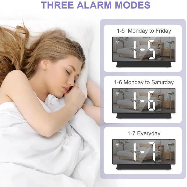 Alt view image 12 of 14 - Projection Alarm Clock, Large Screen Projector Clock for Bedroom Ceiling, Digital Clock with 180° Projector, 4 Levels Brightness, Alarm Clock Projector with Temperature Date Snooze 12H/24H