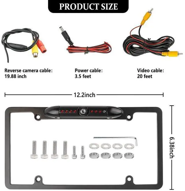 Alt view image 8 of 12 - License Plate Backup Camera,HD Night Vision Reverse Camera with 8 LED,170°Wide Angle IP67 Waterproof Rear View Camera,Heavy Duty Reverse Camera Car Accessories Fits US License Plates