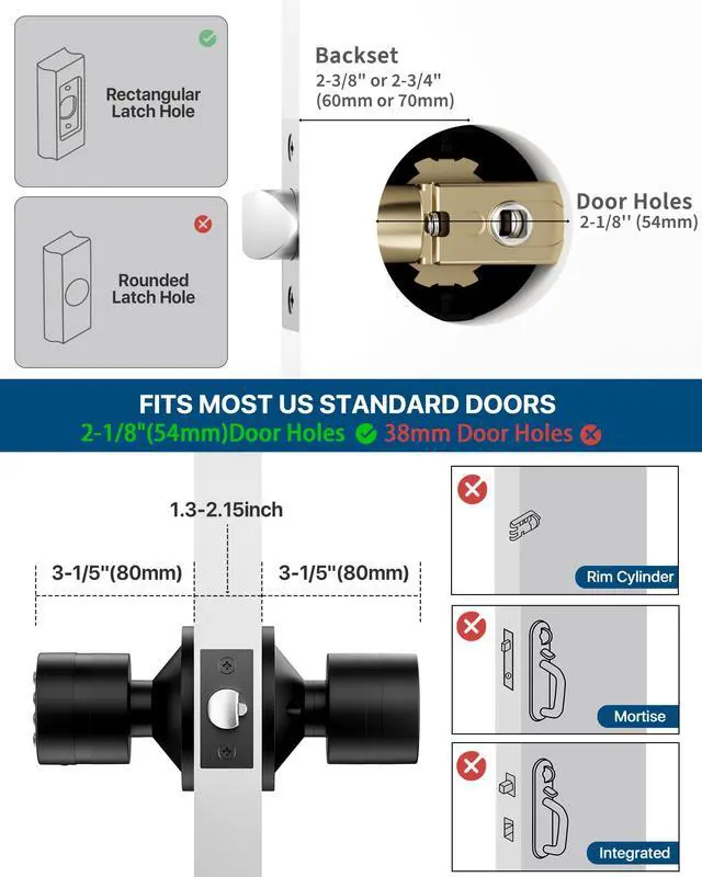 Alt view image 13 of 14 - Door Knob with Keypad, Door Knob with Lock, Keyless Entry Door Lock with Code for Front Door Garage Home Apartment, Matte Black