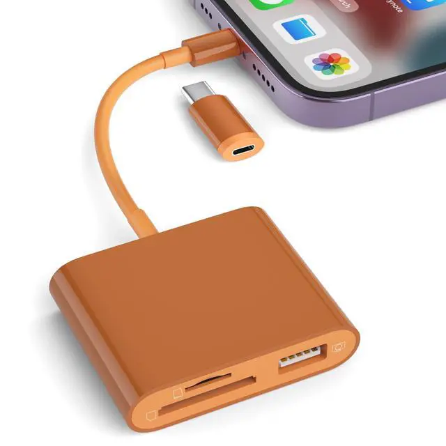 Alt view image 8 of 14 - SD Card Reader for iPhone, Memory Card Reader with USB-C to Light-ning Adapter Plug and Play Trail Game Camera Micro SD Card Viewer Support SD/TF Card and USB for iPad No App Required (Terracotta)
