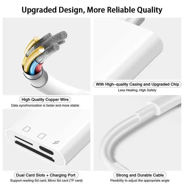 Alt view image 11 of 14 - SD Card Reader for iPhone iPad,Micro SD Card Reader Memory Card Reader Plug and Play Trail Camera SD Card Adapter,Simultaneous Charging and Reading