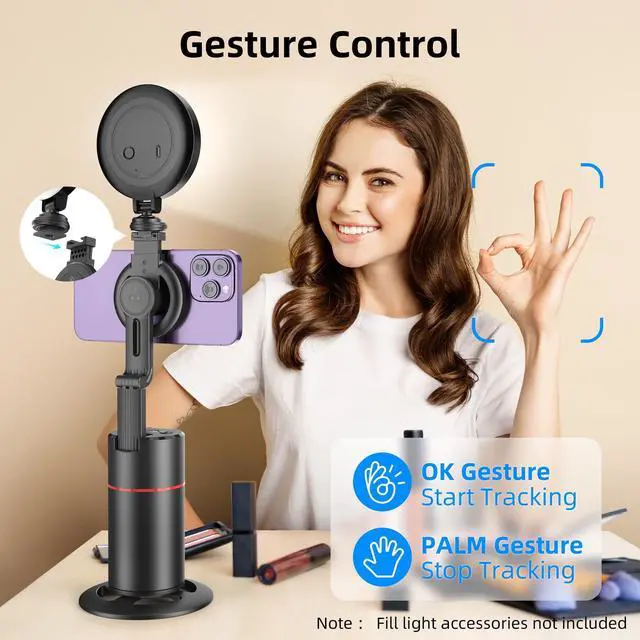Alt view image 14 of 14 - Auto Face Tracking Phone Holder, Magnetic Face Tracking Tripod 360 Rotation with Stand & Remote, Face Body Phone Tracking Tripod, No App, Smart Shooting Camera Mount for Live Video Recording Tiktok