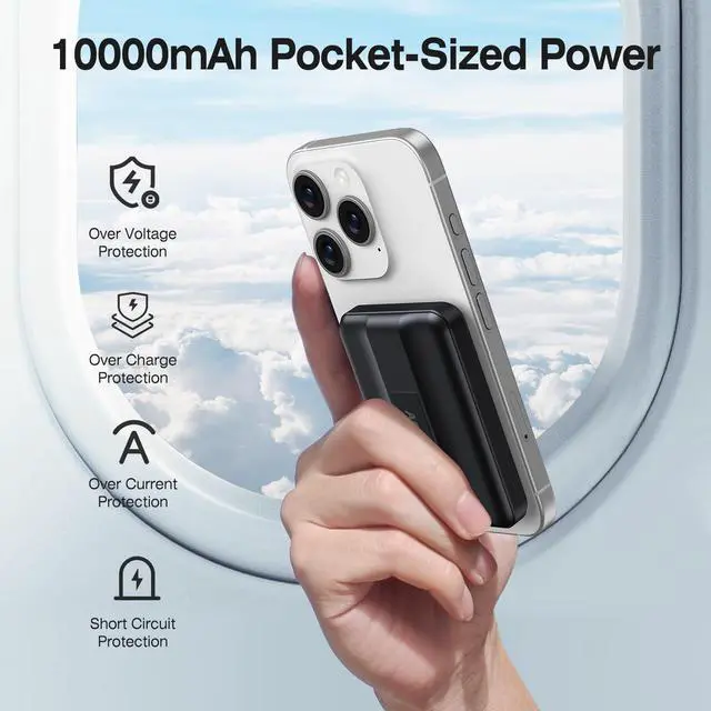 Alt view image 11 of 12 - for Mag-Safe Portable Charger, 10000mAh Magnetic Power Bank 22.5W Fast Charging,Mini Battery Pack Wireless with LED Display&Foldable Stand for iPhone 17/16/15/14/13/12 Series (Obsidian Black)