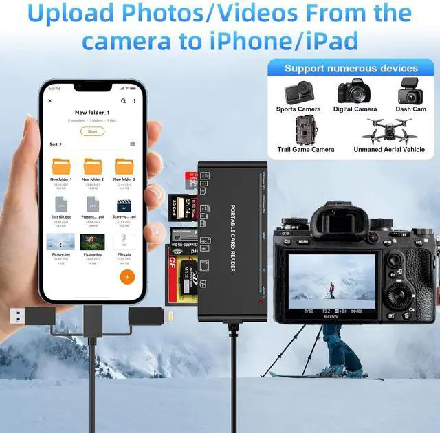 Alt view image 11 of 14 - 7-in-3 Lightning & USB-C & USB3.0 Multi Card Reader, SD CF XD MS Micro SD TF Card Reader for iPhone/iPad, Memory Card Reader High-Speed Trail Camera Viewer, Plug and Play, Simultaneously Read/Write