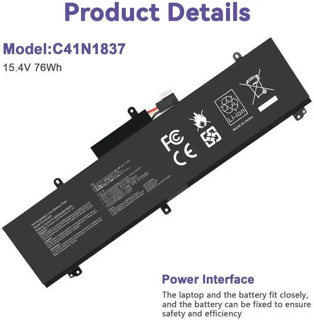 Alt view image 10 of 12 - C41N1837 Laptop Battery for ASUS ROG Zephyrus G15 GA501I GA502 GA502D GA502DU GA502GU GA502IV GU502 GU502DU GX502GW GX532GV GU532GW GU502LU GU502LW GU502LV GX502LXS GX502GV GX502GW 0B200-03380100