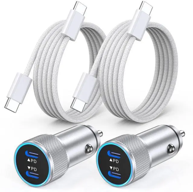 Alt view image 8 of 14 - iPhone 16 Car Charger,2Pack Dual Port USB C Fast Car Charger Type C Rapid Charging Adapter with 2Pack USB C to C Nylon Braid Cable Woven Cord Fast Charging for iPhone 16/16 Pro/15/15 Pro Max/iPad