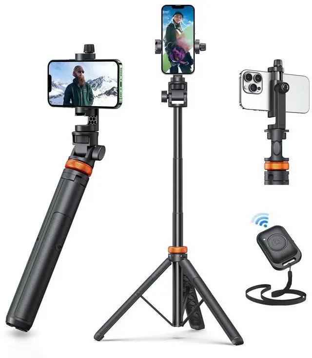 Alt view image 7 of 12 - 62" Phone Tripod, Tripod for iPhone & Selfie Stick with Remote, Extendable Cell Phone Stand & Ultimate Phone Holder, Solidest Phone Stand Compatible with iPhone/Android