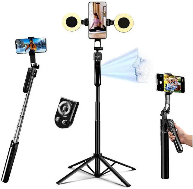 Alt view image 8 of 14 - Auto Face Tracking Selfie Stick Tripod for iPhone with Light 360 Rotation That Follows Your Movement 70.9" Camera Tripod Stand with Remote for Content Creator Vlog Live Stream Video Recording