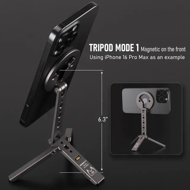 Alt view image 14 of 14 - Ultra-Compact Magnetic Tripod for iPhone | Foldable Hook Design, 20 N52 Magnets, Cold Shoe & 1/4" Screw - Phone Stand for iPhone 12-17 & MagSafe Devices