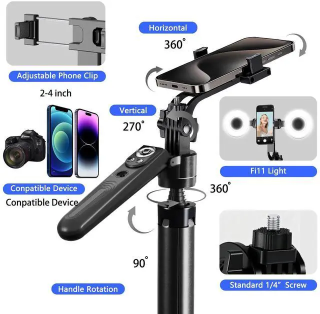 Alt view image 14 of 14 - Auto Face Tracking Selfie Stick Tripod for iPhone with Light 360 Rotation That Follows Your Movement 70.9" Camera Tripod Stand with Remote for Content Creator Vlog Live Stream Video Recording