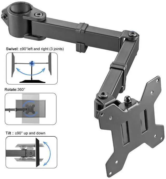 Alt view image 7 of 10 - Single Monitor Arm for Desk Mount Stand,Adjustable Monitor Arm for 13 to 32 inch Screen,Support Weight up to 22lbs,and Mounting Holes 75x75mm to 100x100mm,Black(MD6DB)