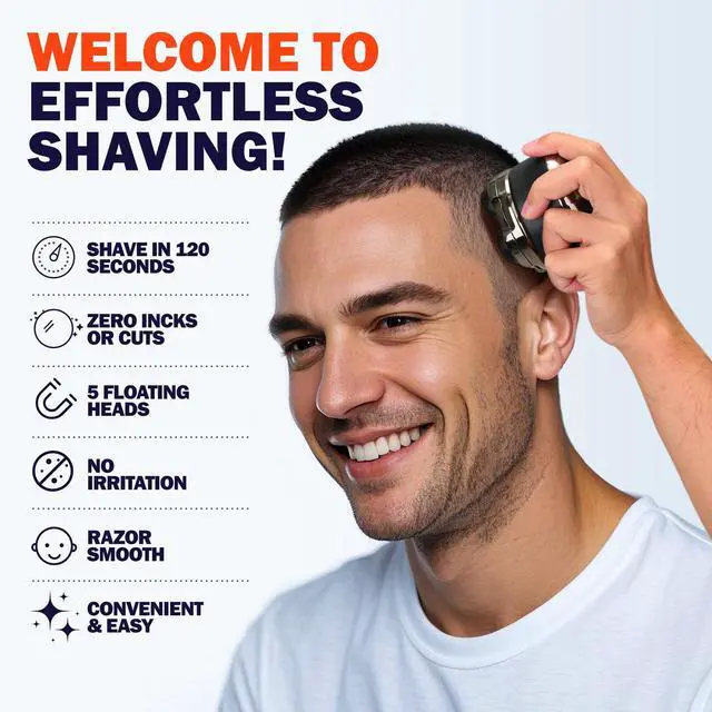 Alt view image 8 of 12 - 5D Head Shaver for Bald Men, IPX7 Waterproof Electric Shaver with LED Display, 2-Speed Cordless Rotary Razor for Face Nose Beard, Wet/Dry USB-C Charging Gift for Men