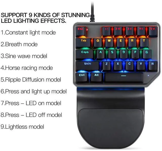 Alt view image 9 of 14 - K27 One-Handed Mechanical Mini Gaming Keypad 27 Keys, 9 LED Backlit USB Wired Mechanical Gaming Keyboard for Pro Keyboard Computer/PC/Desktop/Laptop/Mac
