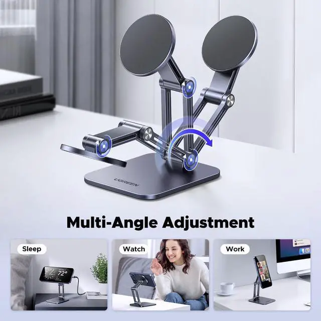 Alt view image 10 of 14 - Magnetic Phone Stand Compatible with MagSafe Holder for Desk Ergonomic Design Adjustable, Aluminum Cell Phone Stand Compatible for iPhone 17 Air 16 15 14 13 12 Pro Max and MagSafe Case, Grey