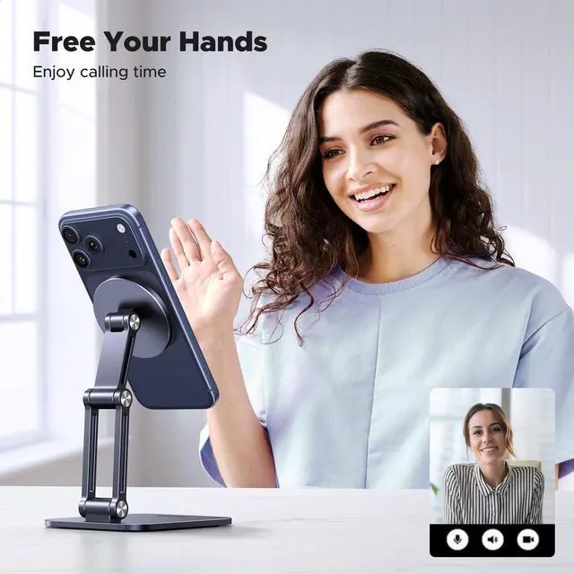 Alt view image 12 of 14 - Magnetic Phone Stand Compatible with MagSafe Holder for Desk Ergonomic Design Adjustable, Aluminum Cell Phone Stand Compatible for iPhone 17 Air 16 15 14 13 12 Pro Max and MagSafe Case, Grey