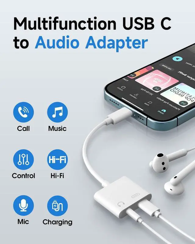 Alt view image 9 of 14 - USB C to 3.5mm Headphone and Charger Adapter, Type C to Aux Jack Dongle Cable Cord with PD Fast Charging for iPhone 15/16/17 Pro/Max/Plus, iPad, Samsung Galaxy S22/S23/S24 Ultra, Note 20(5-Pack)
