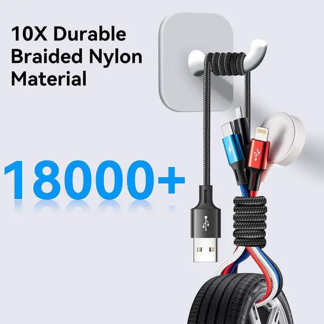 Alt view image 12 of 14 - Upgraded Multi Charging Cable 3.5A,6Ft 4 in 1 Braided Multi Fast Charging Cord with Lightning/Type C/Micro port for Apple Watch Charger Magnetic Wireless iWatch UItra/SE/Series 9-1/iPhone 17 16/Galaxy