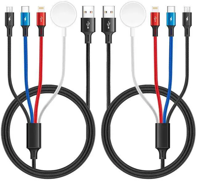 Alt view image 8 of 14 - Upgraded Multi Charging Cable 3.5A,6Ft 4 in 1 Braided Multi Fast Charging Cord with Lightning/Type C/Micro port for Apple Watch Charger Magnetic Wireless iWatch UItra/SE/Series 9-1/iPhone 17 16/Galaxy