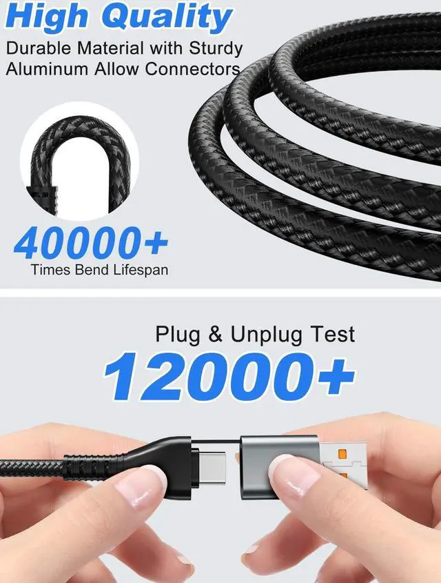 Alt view image 13 of 14 - 100W 2 USB C Multi Charging Cable for Apple Watch - 10ft USB C Fast Charging Cord with Dual USB-C (100W/10W), Lightning & Magnetic Apple Watch Charger, Braided for iPhone 17-14, iPad, Galaxy S24/S23