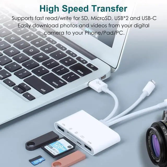 Alt view image 11 of 14 - SD/MicroSD Card Reader for iPhone/iPad, 7-in-1 USB-A & USB C & Lighting to Memory Card Reader, USB Camera Adapter with PD Fast Charging Compatible with iPhone 7-17 Series, iPad Pro, Galaxy S25 & More