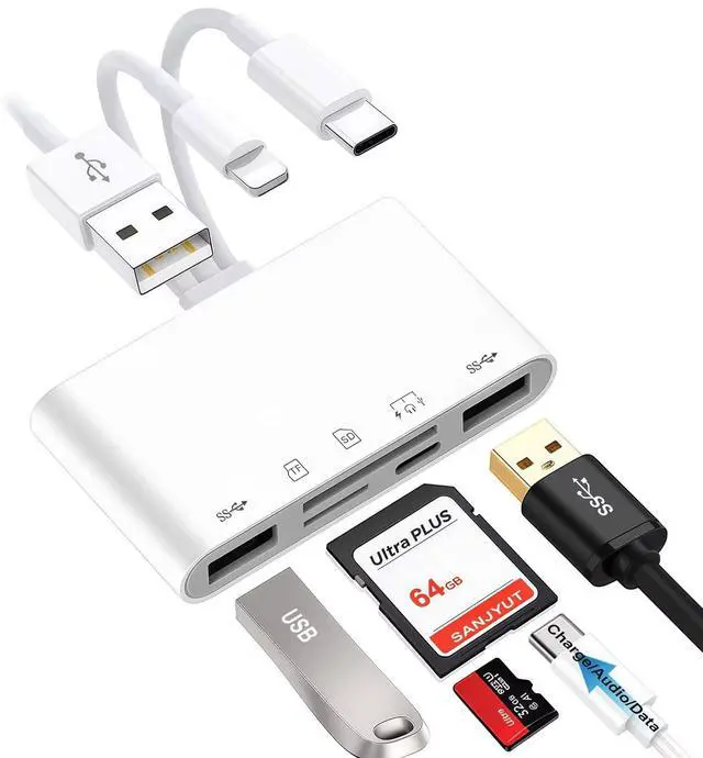 Alt view image 8 of 14 - SD/MicroSD Card Reader for iPhone/iPad, 7-in-1 USB-A & USB C & Lighting to Memory Card Reader, USB Camera Adapter with PD Fast Charging Compatible with iPhone 7-17 Series, iPad Pro, Galaxy S25 & More
